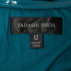 Tadashi Shoji Black/Green Lace and Sequin Rhea Stripe Gown L
