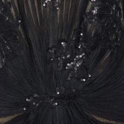 Tadashi Shoji Black Sequin Embellished Tulle & Lace Gathered Waist Gown XL