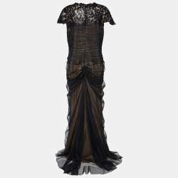 Tadashi Shoji Black Sequin Embellished Tulle & Lace Gathered Waist Gown XL