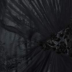 Tadashi Shoji Black Embellished Tulle Draped Gown L