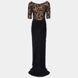 Tadashi Shoji Black Lace & Ruched Tulle Gown L