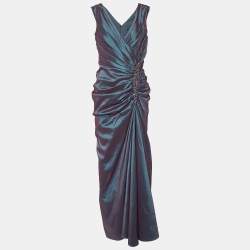 Tadashi Shoji Two Tone Metallic Embellished Ruched Sleeveless Gown M