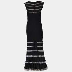Tadashi Shoji Black Pintuck Jersey Sleeveless Gown S