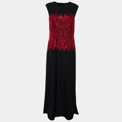 Tadashi Shoji Black Satin Contrast Embroidered Sleeveless Merlin Gown XL