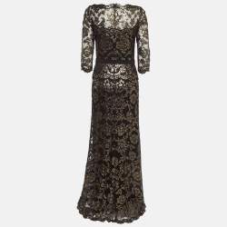 مملوكة مسبقًا Tadashi Shoji Black/Gold Sequin Full Sleeves Maxi Dress M