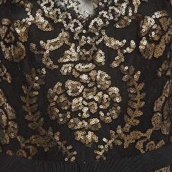 مملوكة مسبقًا Tadashi Shoji Black/Gold Sequin Full Sleeves Maxi Dress M