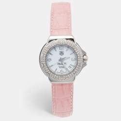 Tag Heuer White Stainless Steel Leather Formula 1 WAC1215-0 Women's Wristwatch 37 mm