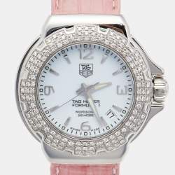 Tag Heuer White Stainless Steel Leather Formula 1 WAC1215-0 Women's Wristwatch 37 mm