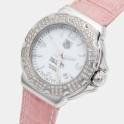 Tag Heuer White Stainless Steel Leather Formula 1 WAC1215-0 Women's Wristwatch 37 mm