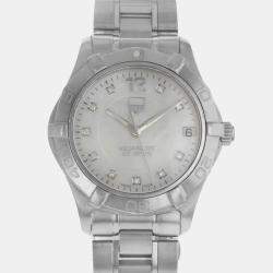 Tag Heuer White MOP Stainless Steel Aquaracer WAF1312.BA0817 Quartz Women's Wristwatch 32 mm