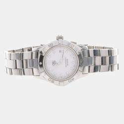 مملوكة مسبقًا Tag Heuer Aquaracer WAF1415 Quartz White Diamonds Stainless Steel Women's Wristwatch 28mm