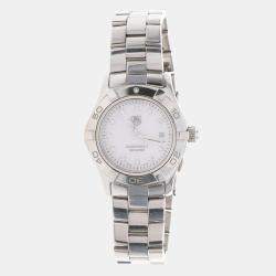 مملوكة مسبقًا Tag Heuer Aquaracer WAF1415 Quartz White Diamonds Stainless Steel Women's Wristwatch 28mm