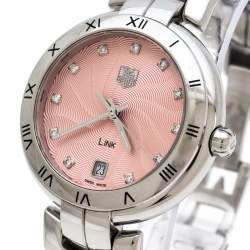 Pre Owned Tag Heuer Pink Stainless Steel Diamonds Link WAT1313 Women's Wristwatch 34.50 mm