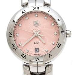 Pre Owned Tag Heuer Pink Stainless Steel Diamonds Link WAT1313 Women's Wristwatch 34.50 mm