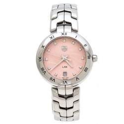 Pre Owned Tag Heuer Pink Stainless Steel Diamonds Link WAT1313 Women's Wristwatch 34.50 mm