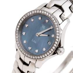 Pre Owned Tag Heuer Blue Mother of Pearl Stainless Steel Diamond Link Women's Wristwatch 23 MM