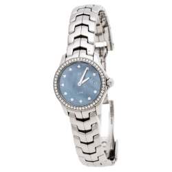 Pre Owned Tag Heuer Blue Mother of Pearl Stainless Steel Diamond Link Women's Wristwatch 23 MM