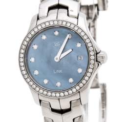 Pre Owned Tag Heuer Blue Mother of Pearl Stainless Steel Diamond Link Women's Wristwatch 23 MM