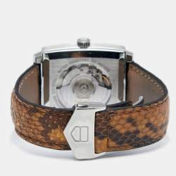 Pre Owned Tag Heuer Brown Stainless Steel Python Skin Leather Monaco WW2115.FC6217 Men's Wristwatch 37 mm