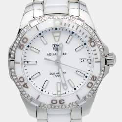 Pre Owned Tag Heuer White Ceramic Stainless Steel WAY131H.BA0914 Aquaracer Women's Wristwatch 35 mm