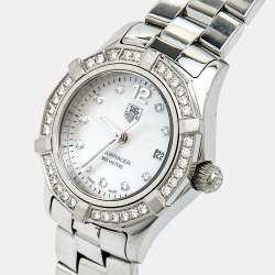 Pre Owned Tag Heuer Mother Of Pearl Diamond Stainless Steel Aquaracer WAF1416.BA0824 Women's Wristwatch 27 mm