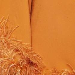 Taller Marmo Orange Feather Trim Crepe Piccolo Ubud One-Shoulder Mini Dress M