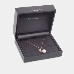 Pre Owned Tasaki Cultured Pearl Diamond 18k Rose Gold Necklace