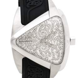 Pre Owned TechnoMarine Silver Diamond Stainless Steel Rubber Maori Women's Wristwatch 39 mm