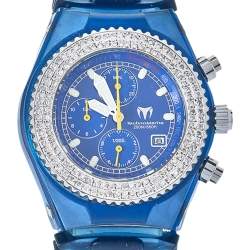 Pre Owned TechnoMarine Blue Stainless Steel & Rubber Diamonds YS12 Women's Wristwatch 42 mm