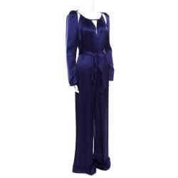 Pre Owned Temperley London Purple Satin Cutout Detail Belted Stockdale Jumpsuit M