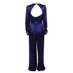 Pre Owned Temperley London Purple Satin Cutout Detail Belted Stockdale Jumpsuit M