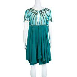 Pre Owned Temperley London Green Layered Silk Embellished Yoke Detail Dress M