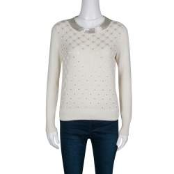 Temperley London Cream Cotton Silk Embellished Sweater S