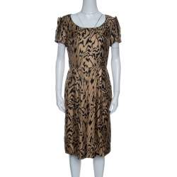 Pre Owned Temperley London Brown and Black Printed Silk Short Sleeve Dress M