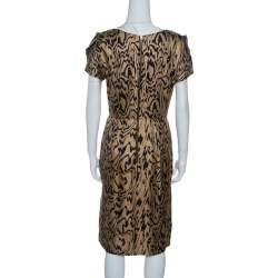 Pre Owned Temperley London Brown and Black Printed Silk Short Sleeve Dress M