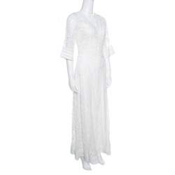 Pre Owned Temperley London Off White Tonal Embroidered Tulle Bertie Gown S