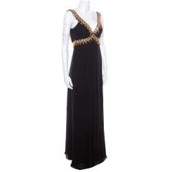 Pre Owned Temperley London Black Silk Chiffon Embellished Bodice Sleeveless Evening Gown S