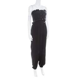 Temperley London Black Silk Criss Cross Detail Strapless Harem Jumpsuit S 