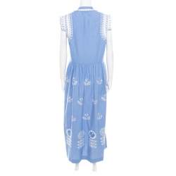 Temperley Blue and White Embroidered Scallop Detail Maxi Dress M