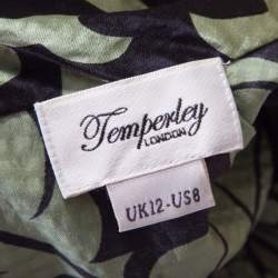 Temperley Black and Green Floral Printed Textured Silk Faux Wrap Front Top M