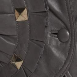 Temperley Grey Leather Ruffle Trim Rock Stud Embellished Cropped Jacket M