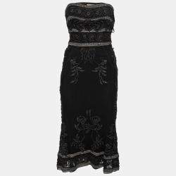 Temperley London Vintage Black Embroidered Beaded Tulle Strapless Dress S