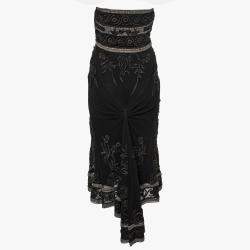 Pre Owned Temperley London Vintage Black Embroidered Beaded Tulle Strapless Dress S
