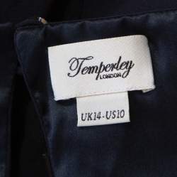 Temperley Navy Blue Silk Cowl Neck Bejeweled Strap Detail Dress L 