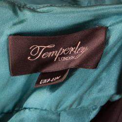 Pre Owned Temperley London Teal Blue Silk Chiffon Strapless Embellished Gown S
