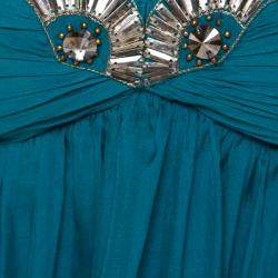 Pre Owned Temperley London Teal Blue Silk Chiffon Strapless Embellished Gown S