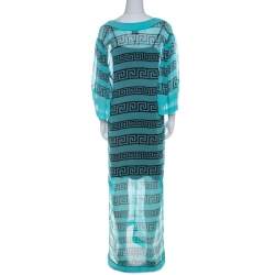 Pre Owned Temperley London Aqua Green Sheer Printed Silk Caesar Maxi Kaftan L