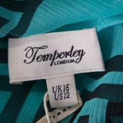 Pre Owned Temperley London Aqua Green Sheer Printed Silk Caesar Maxi Kaftan L