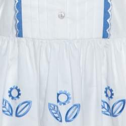 Pre Owned Temperley London White and Blue Embroidered Cotton Scalloped Gilda Dress M