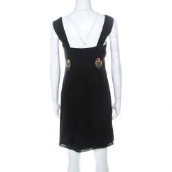 Pre Owned Temperley Black Silk Embellished Detail Gathered Bodice Babydoll Dress M 